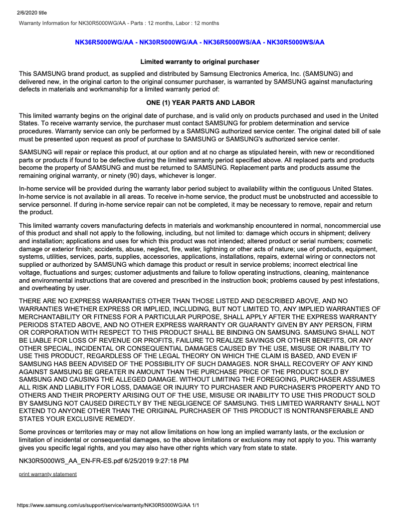 Imagen de la primera página del manual del dispositivo NK30R5000WS