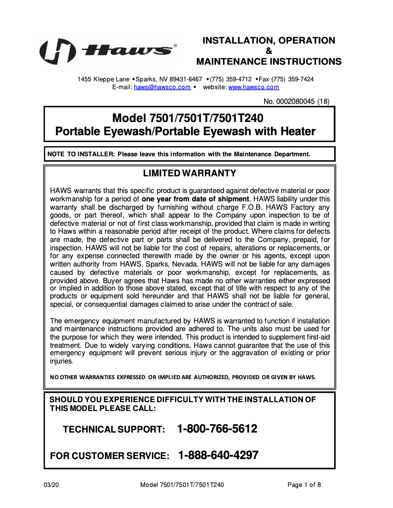 Imagen de la primera página del manual del dispositivo 7501T