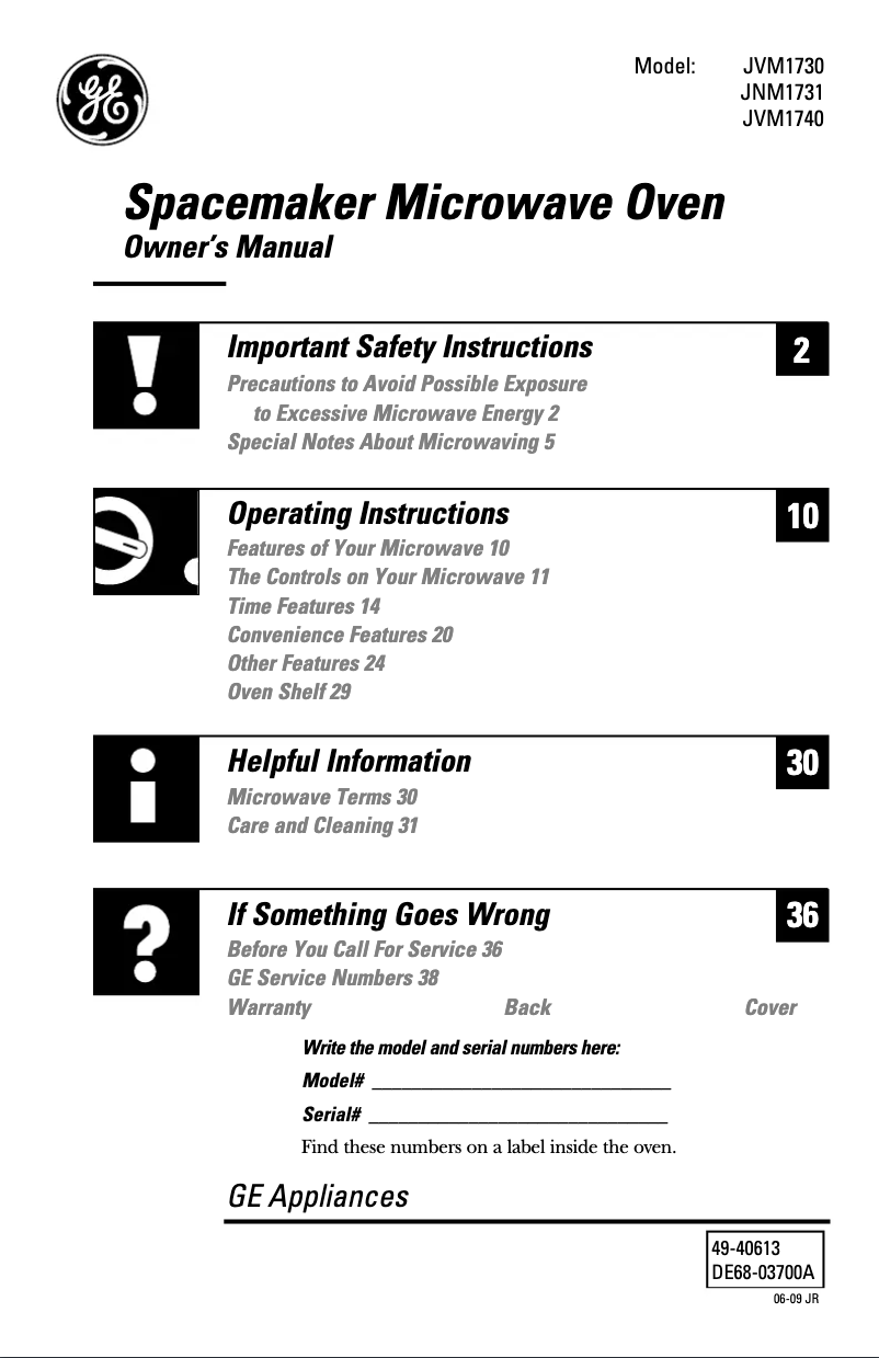 Imagen de la primera página del manual del dispositivo Spacemaker JVM1740DPCC
