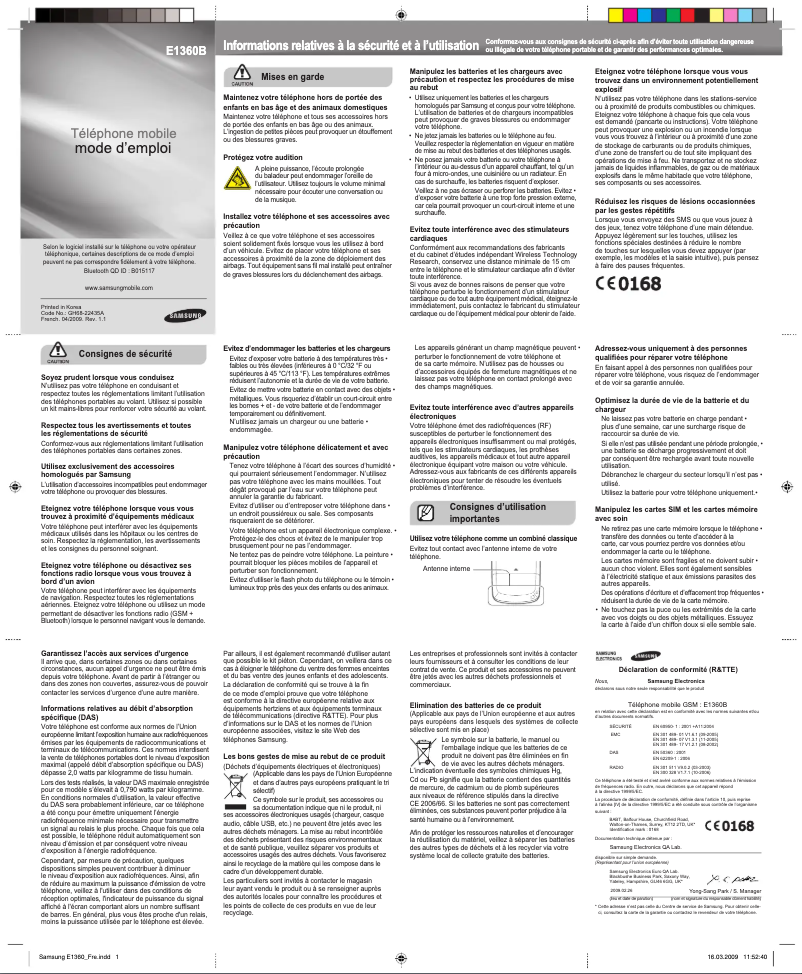 Imagen de la primera página del manual del dispositivo GT-E1360