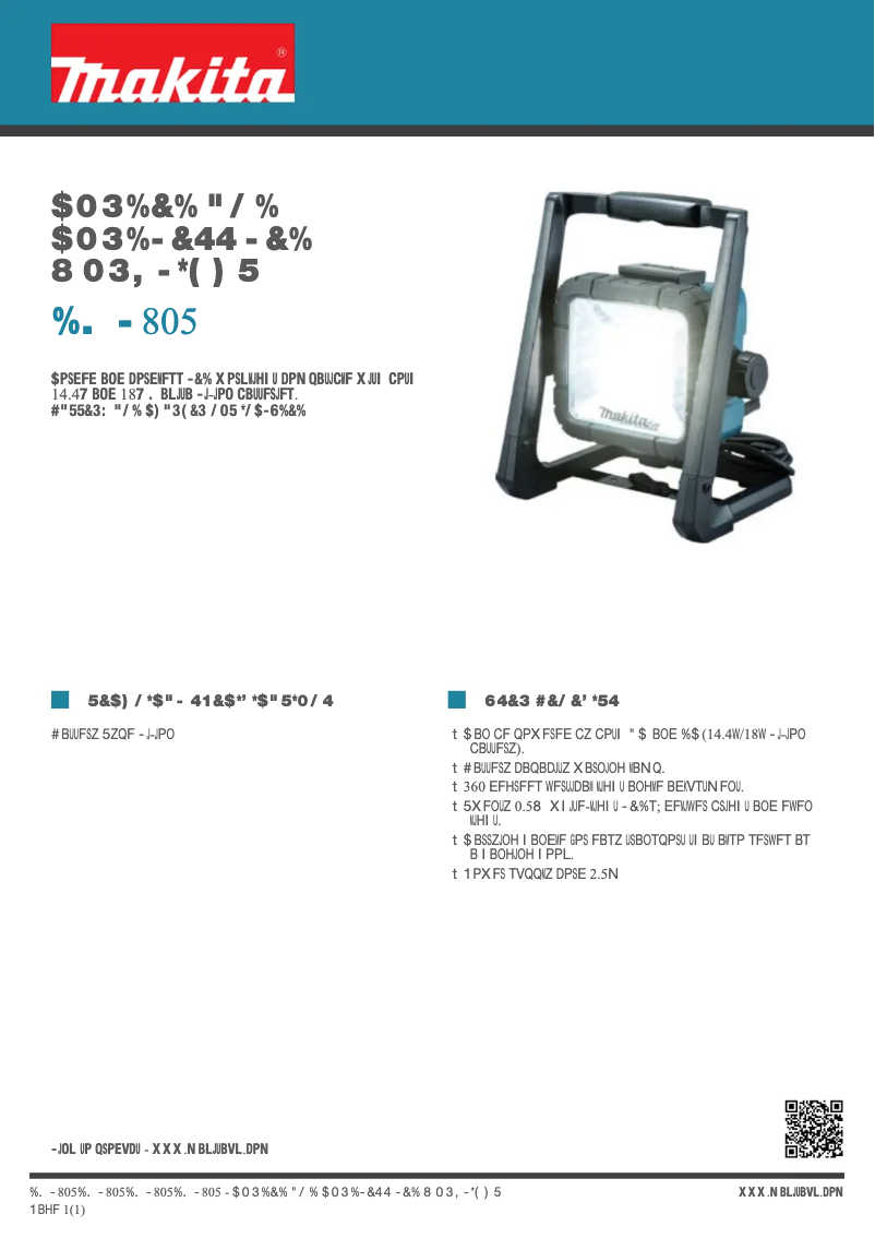 Página 1 del manual Ficha técnica Makita DML805