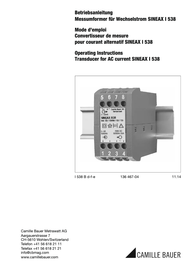 Imagen de la primera página del manual del dispositivo Sineax I538