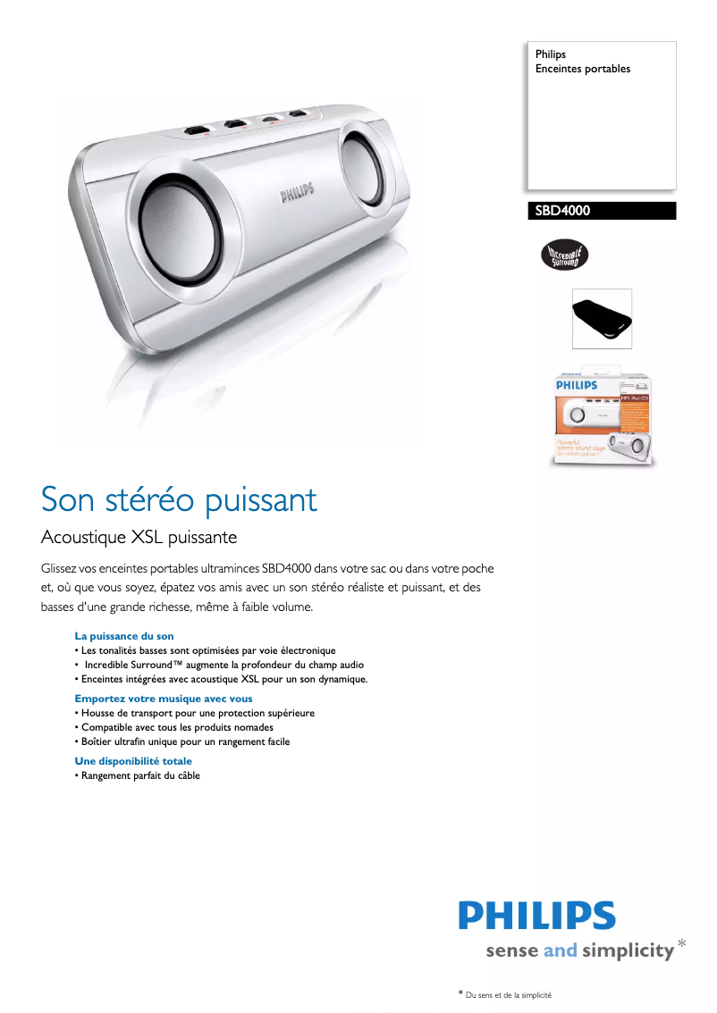 Página 1 del manual Ficha técnica Philips SBD4000