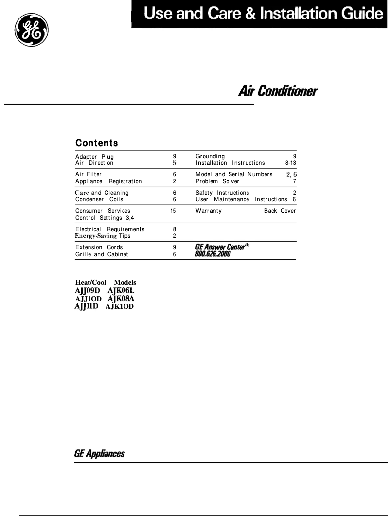 Página 1 del manual Manual de uso y mantenimiento GE AJJ09DF