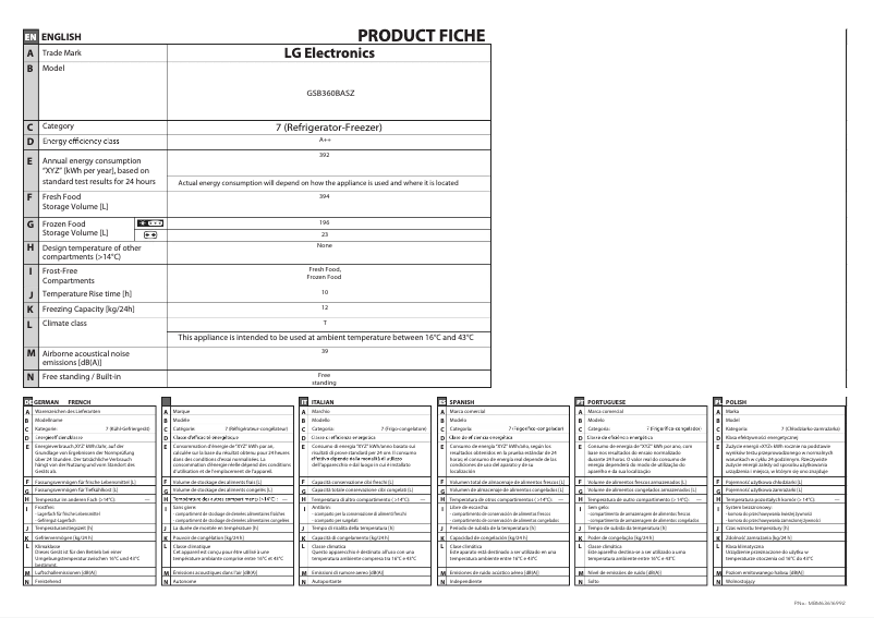 Página 1 del manual Ficha técnica LG GSB360BASZ