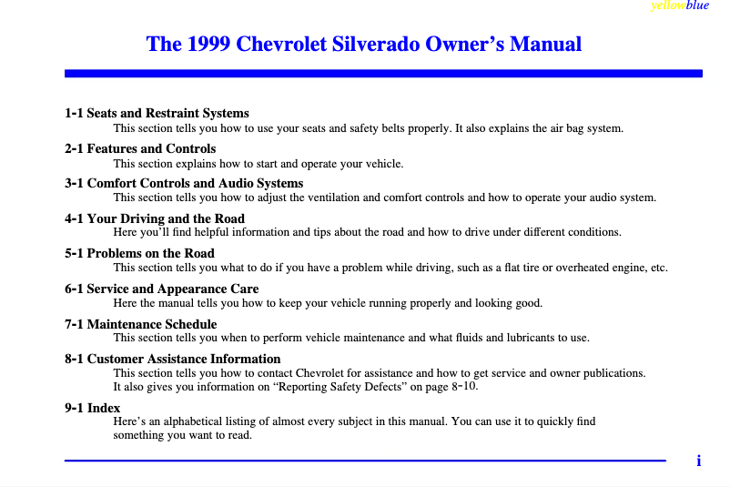 Página 1 del manual Manual de usuario Chevrolet Silverado (1999)