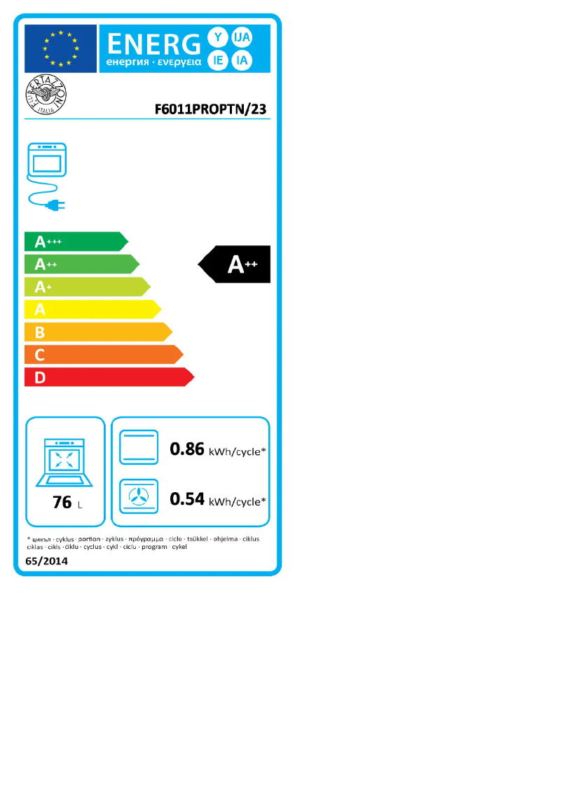 Página 1 del manual Etiqueta energética Bertazzoni F6011PROPLX