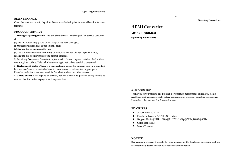 Imagen de la primera página del manual del dispositivo SDH-R01