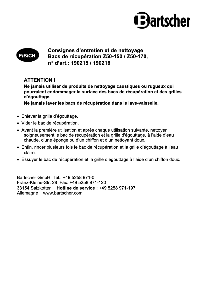 Página 1 del manual Manual de usuario Bartscher Z50-170