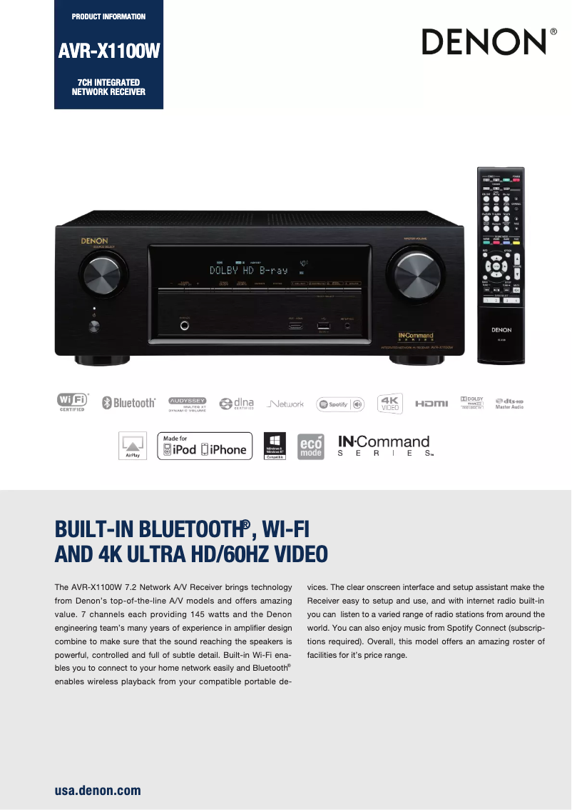 Imagen de la primera página del manual del dispositivo AVR-X1100W