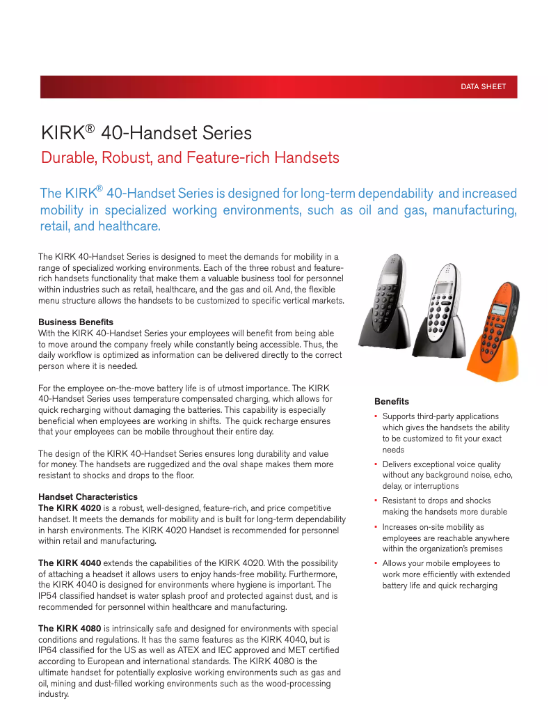 Imagen de la primera página del manual del dispositivo KIRK 4020