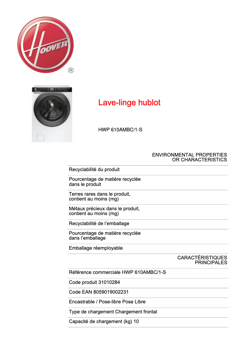 Imagen de la primera página del manual del dispositivo HWP 610AMBC/1-S