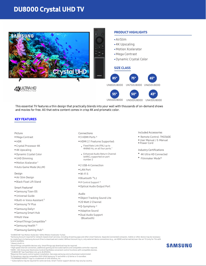 Imagen de la primera página del manual del dispositivo UN50DU8000F