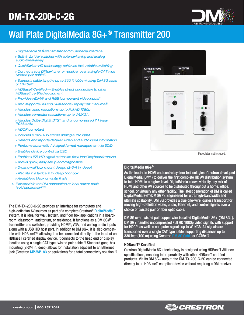 Página 1 del manual Ficha técnica Crestron DM-TX-200-C-2G-B-T