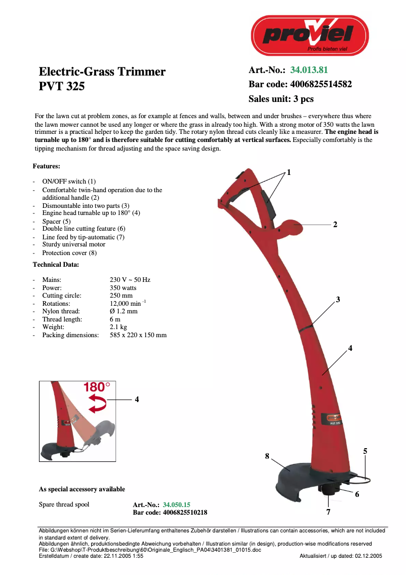 Imagen de la primera página del manual del dispositivo PVT 325