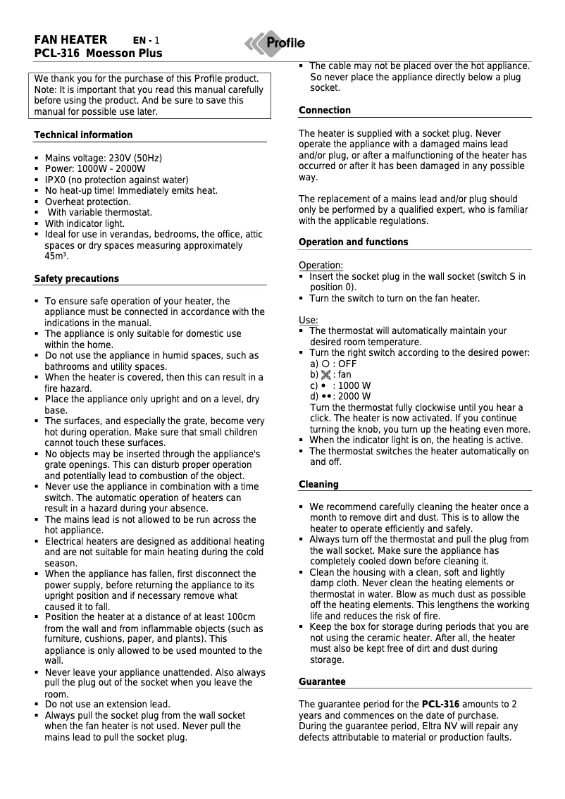 Imagen de la primera página del manual del dispositivo PCL-316 Moesson Plus