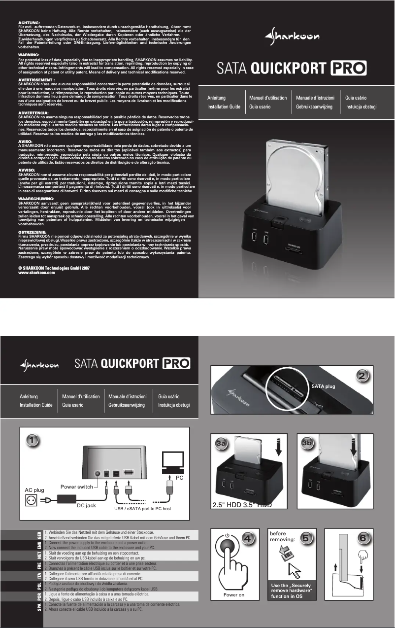 Imagen de la primera página del manual del dispositivo QuickPort Pro