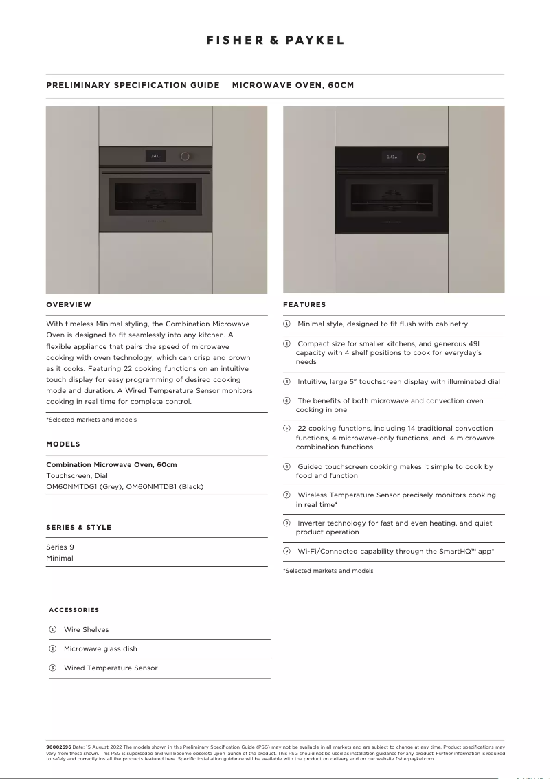 Página 1 del manual Ficha técnica Fisher & Paykel OM60NMTDB1