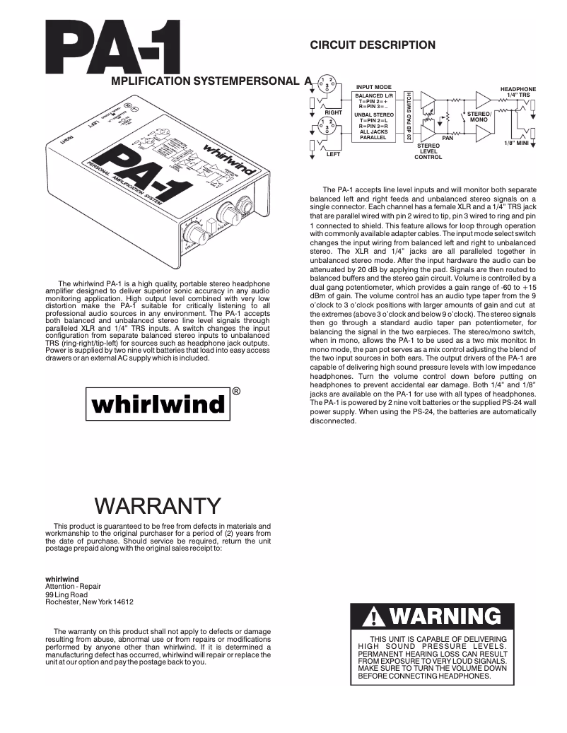Imagen de la primera página del manual del dispositivo PA-1