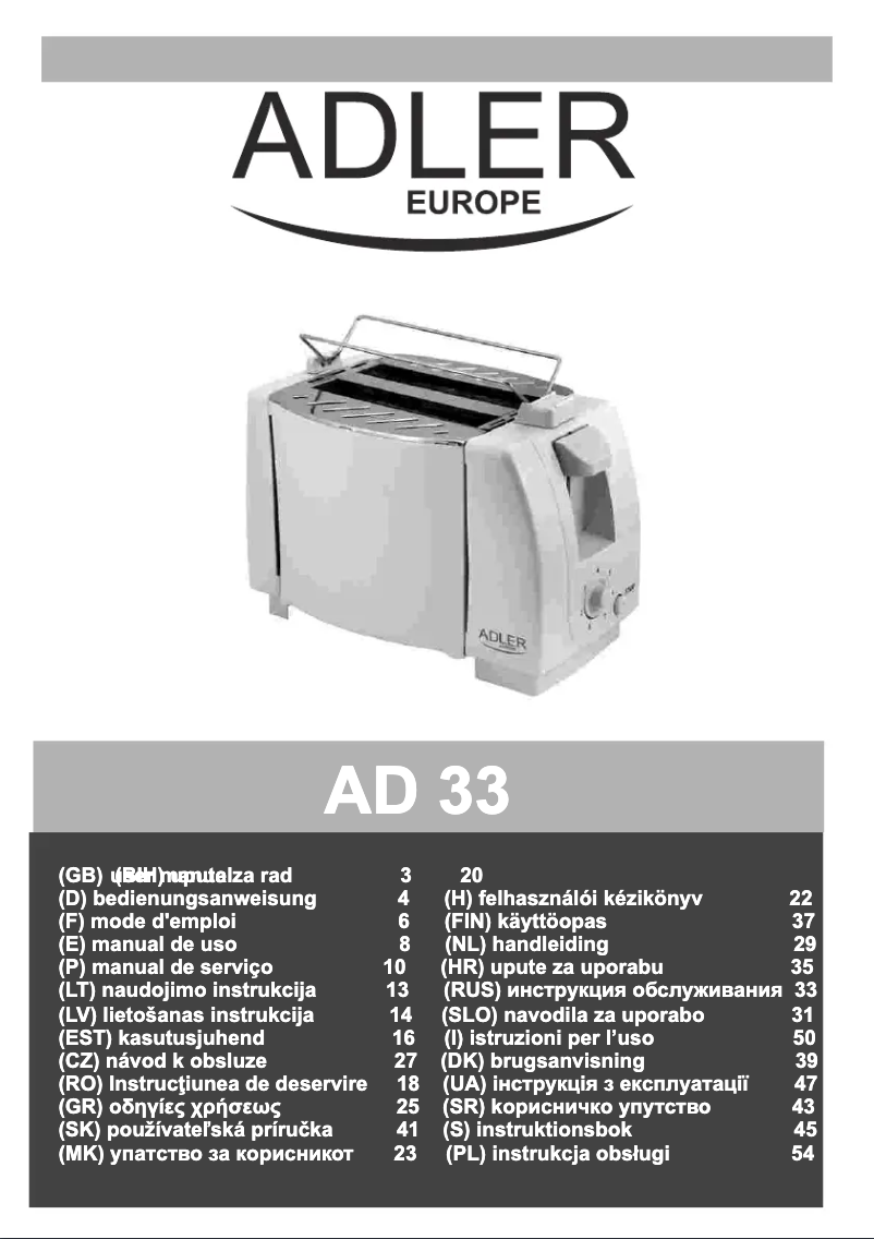 Página 1 del manual Manual de usuario Adler AD 33