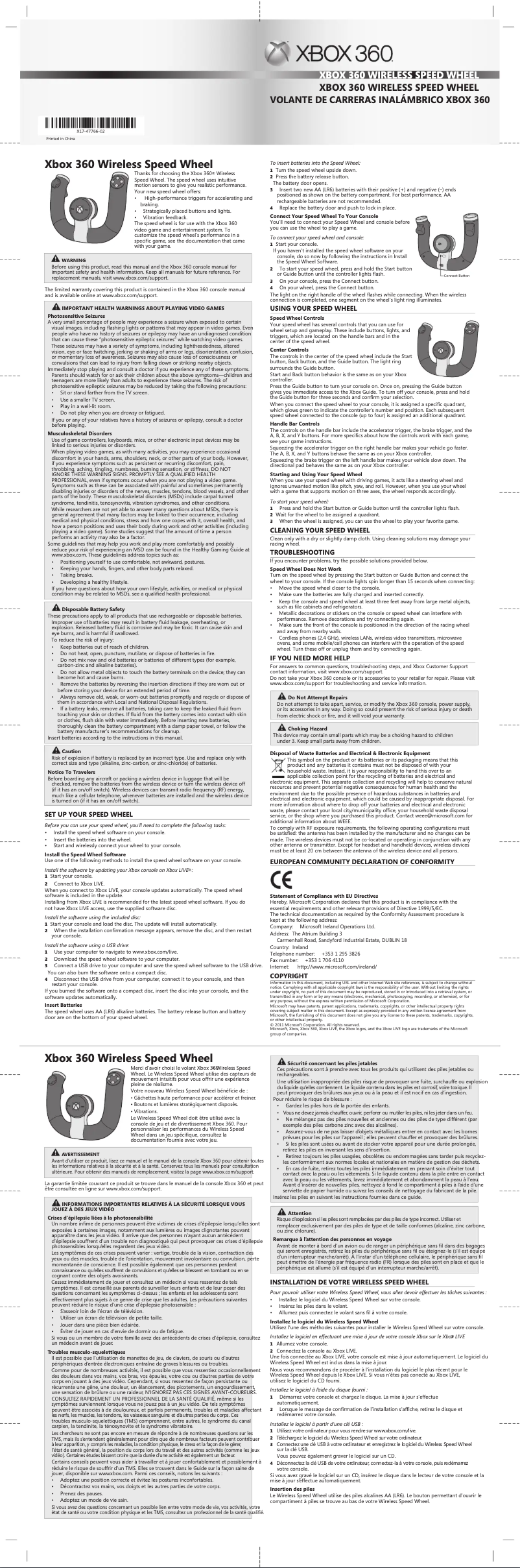 Imagen de la primera página del manual del dispositivo Xbox 360 Wireless Speed Wheel