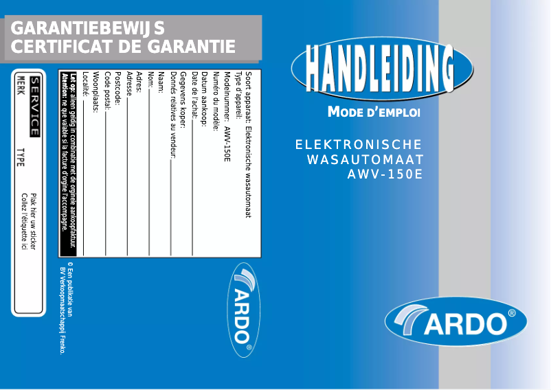 Página 1 del manual Manual de usuario Ardo AWV 150E