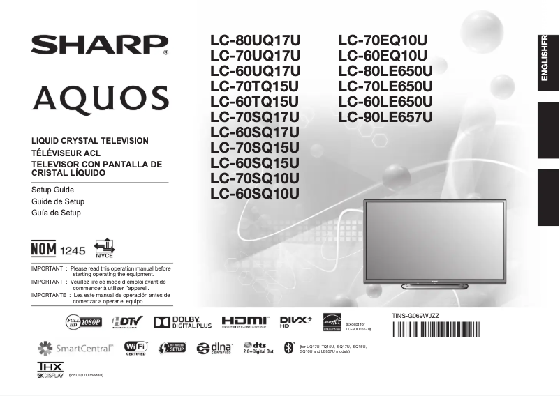 Imagen de la primera página del manual del dispositivo LC-70SQ15U
