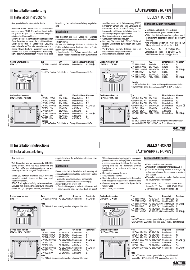 Imagen de la primera página del manual del dispositivo HUPE 640 230V AC
