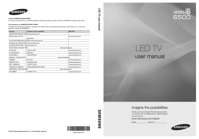 Imagen de la primera página del manual del dispositivo UN55C6500VR