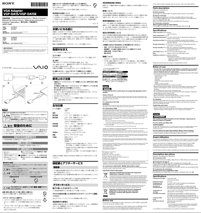 Imagen de la primera página del manual del dispositivo Vaio Fit 15 SVF15N28PXB