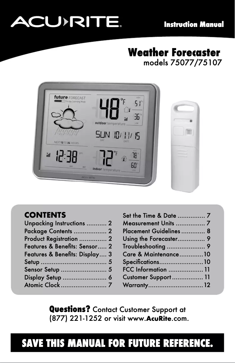 Página 1 del manual Manual de usuario AcuRite Weather Forecaster 75077