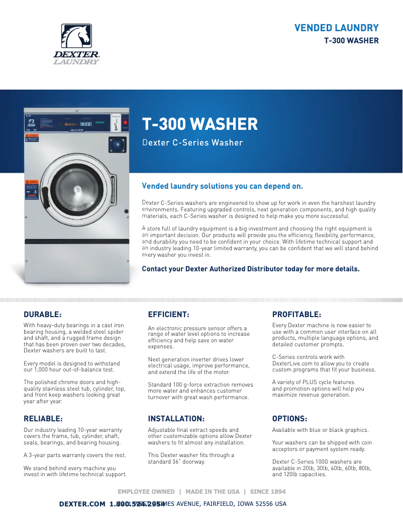 Página 1 del manual Ficha técnica Dexter Laundry T-300