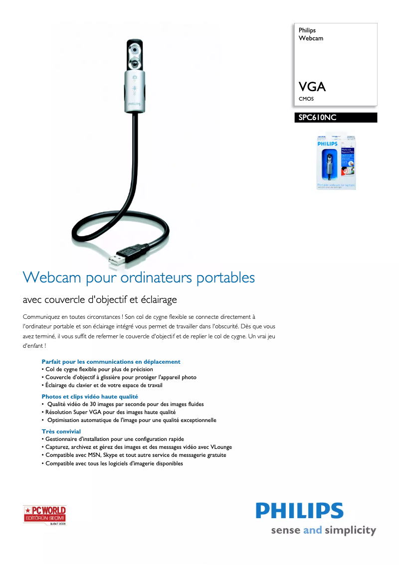 Página 1 del manual Ficha técnica Philips SPC610NC