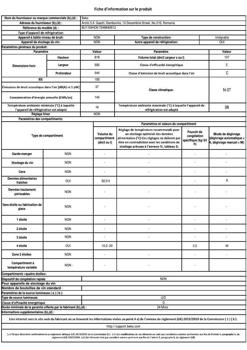 Página 1 del manual Ficha técnica Grundig BU1154HCN