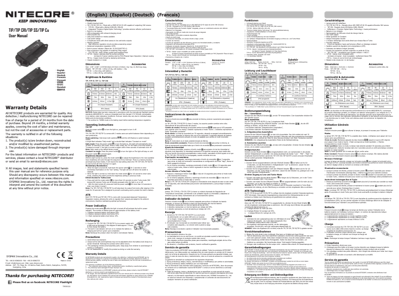 Página 1 del manual Manual de usuario Nitecore TIP CRI