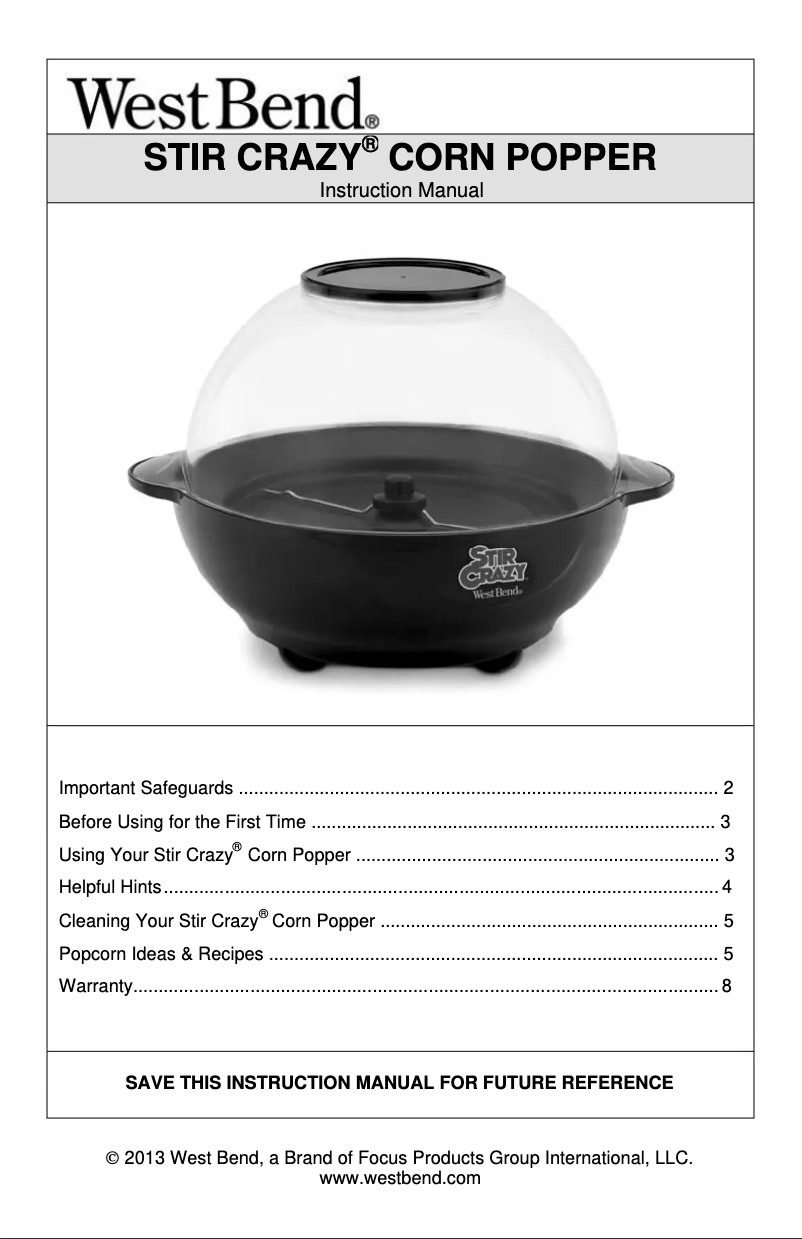 Imagen de la primera página del manual del dispositivo Stir Crazy 82306