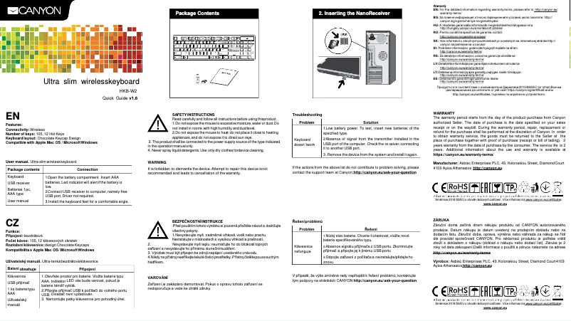 Imagen de la primera página del manual del dispositivo CNS-HKBW2