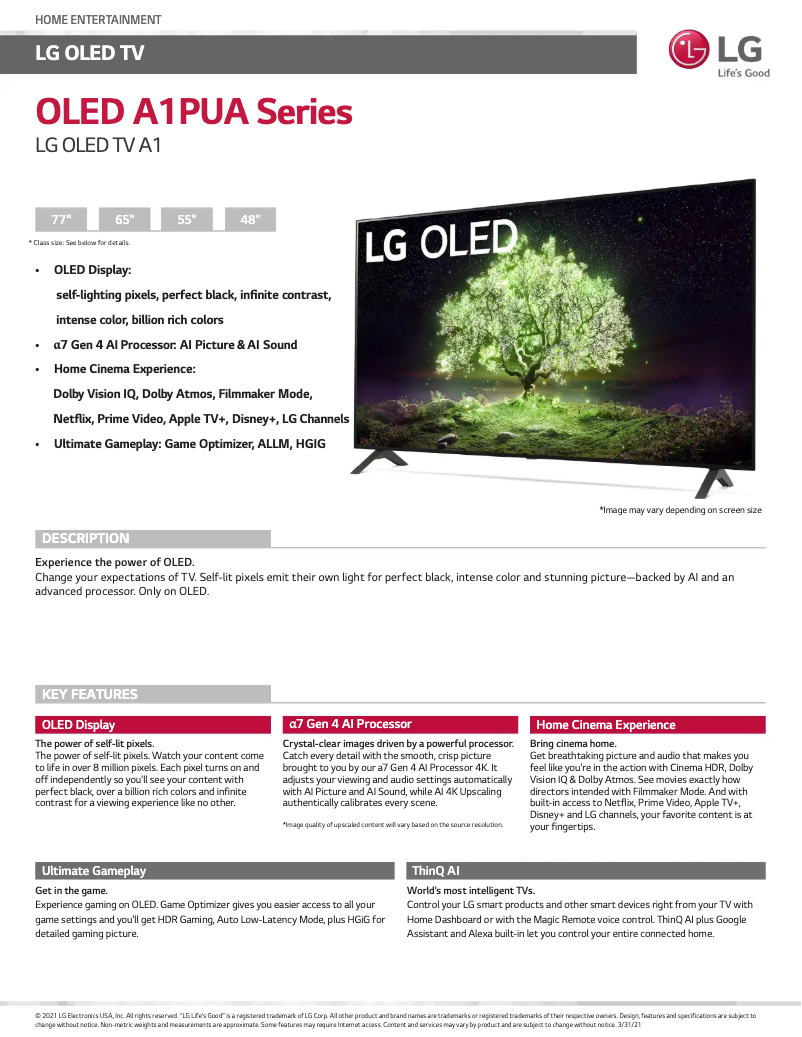 Página nº 1 - Ficha técnica LG OLED48A1PUA