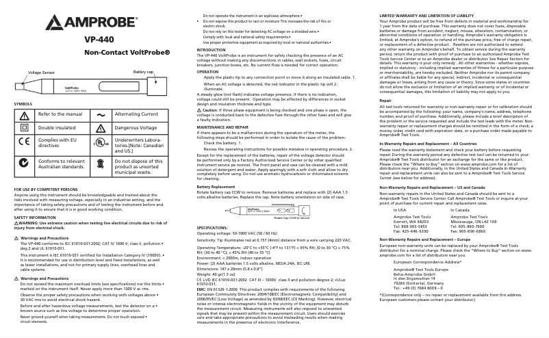 Imagen de la primera página del manual del dispositivo VP-440