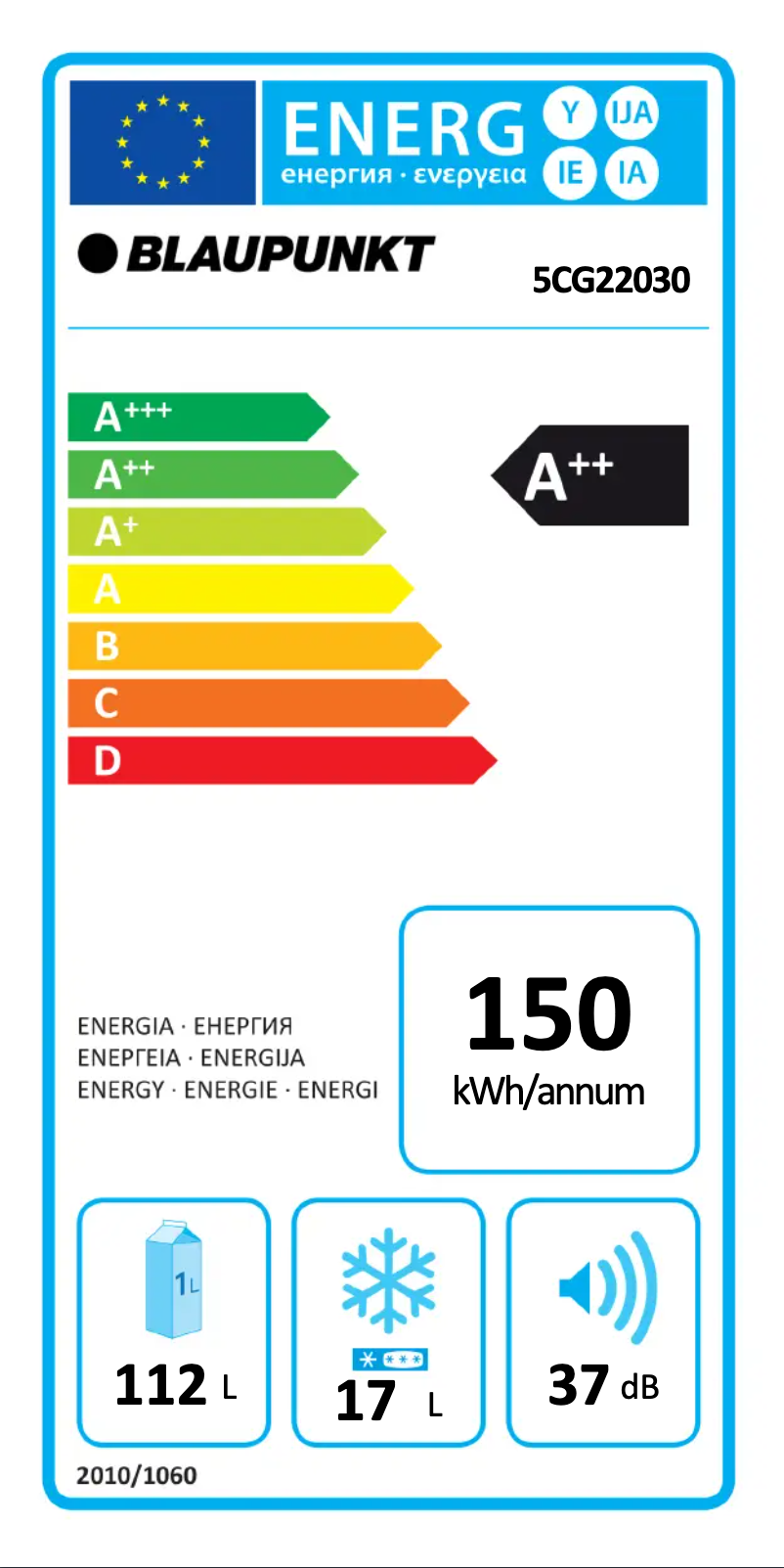 Página 1 del manual Etiqueta energética Blaupunkt 5CG 22030
