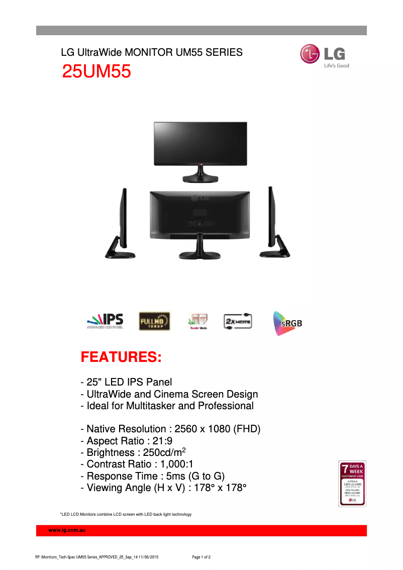 Página nº 1 - Ficha técnica LG 25UM55-P