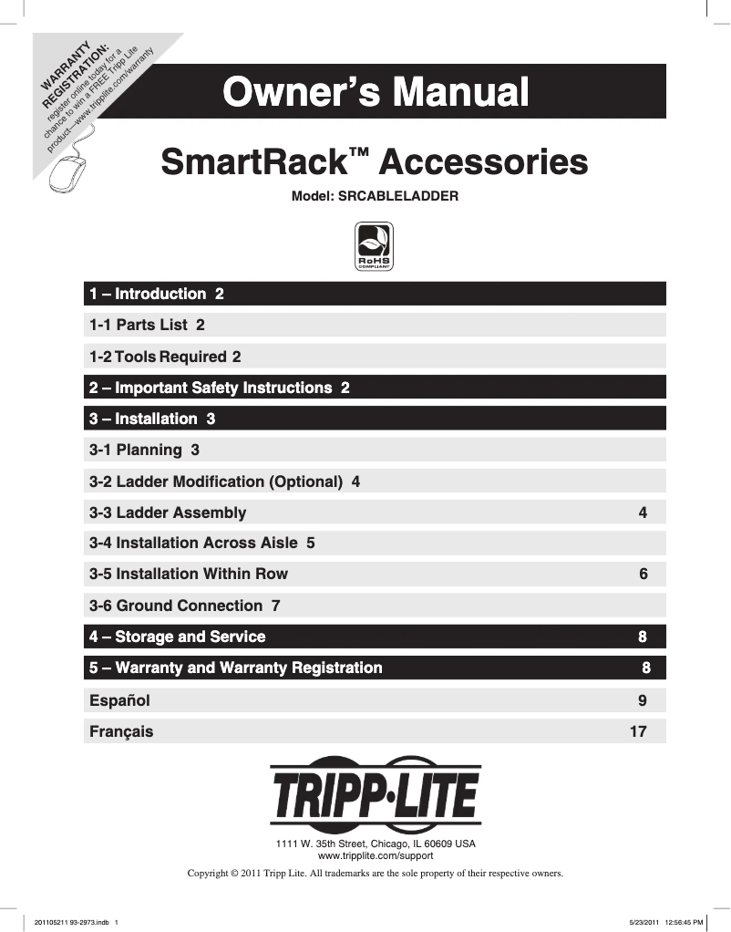 Imagen de la primera página del manual del dispositivo SmartRack SRCABLELADDER