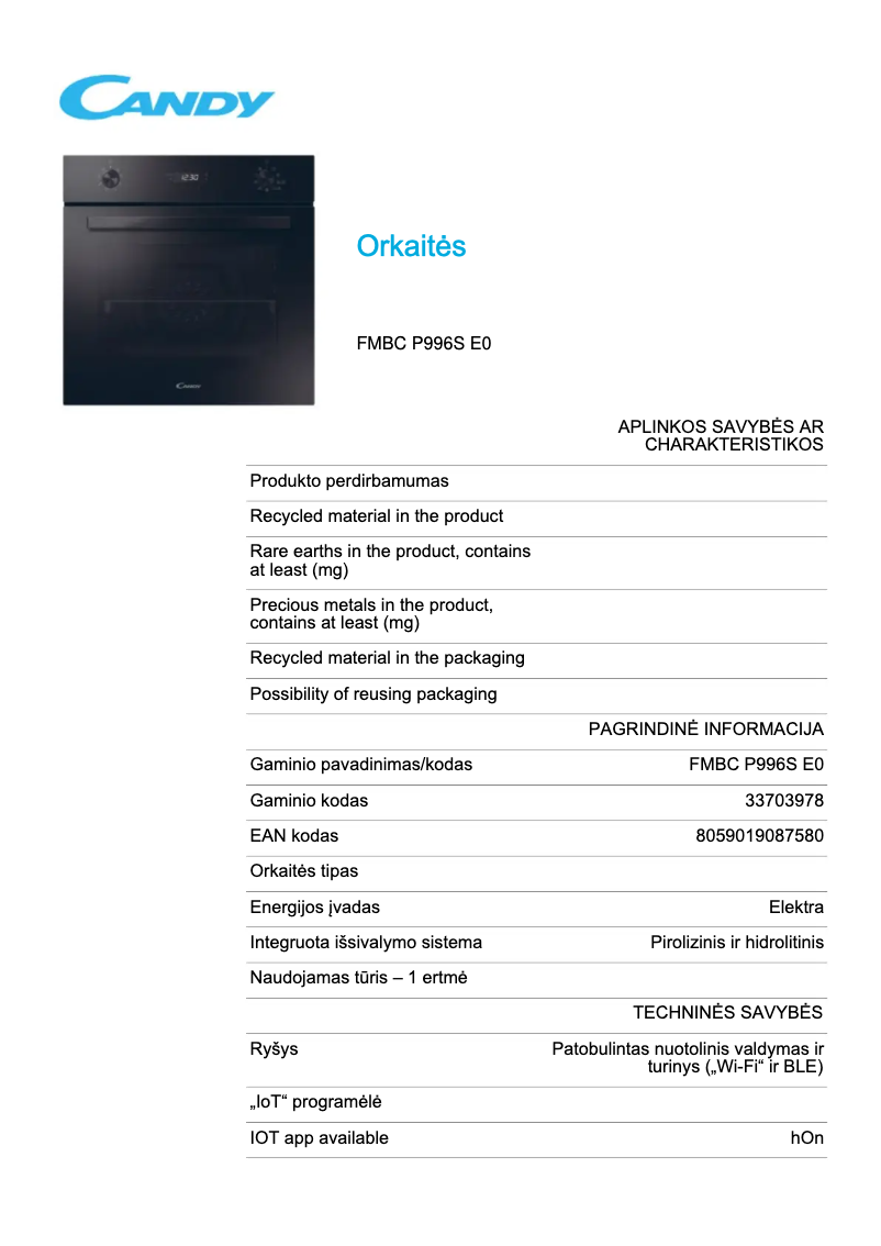 Imagen de la primera página del manual del dispositivo FMBC P996S E0