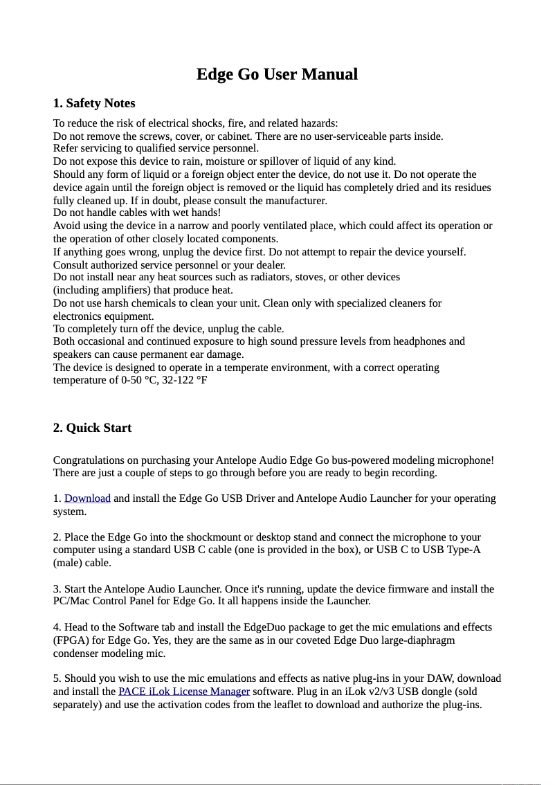 Imagen de la primera página del manual del dispositivo Edge Go