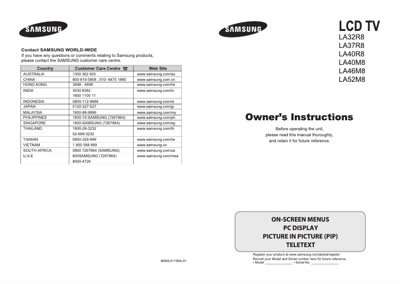 Página 1 del manual Manual de usuario Samsung LA37R8