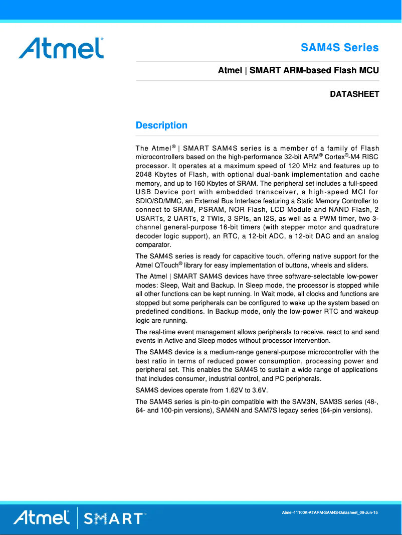 Imagen de la primera página del manual del dispositivo ATSAM4SA16B