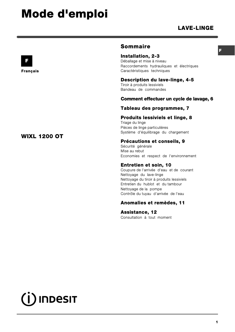 Imagen de la primera página del manual del dispositivo WIXL 1200 OT (FR)