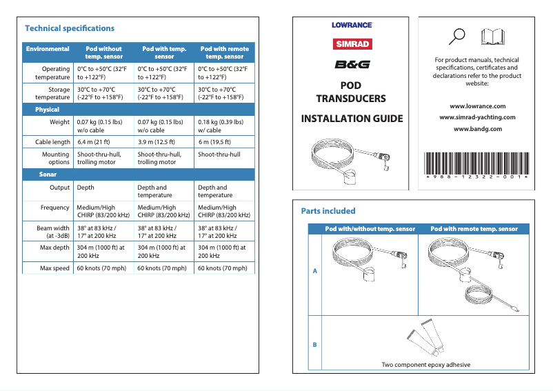 Imagen de la primera página del manual del dispositivo Pod Transducers