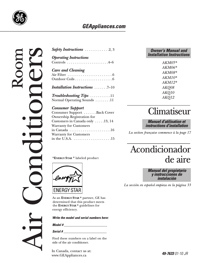 Página 1 del manual Guía de instalación GE AKM12AN
