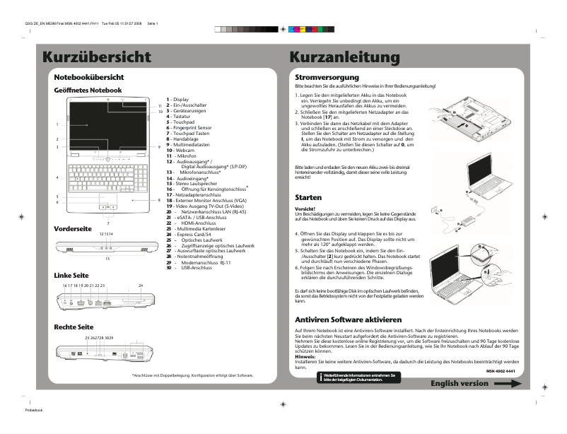 Imagen de la primera página del manual del dispositivo MD 96350